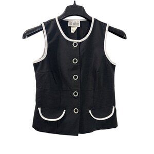 Vintage 90s Jodi Michaels Sleeveless Top Size 5 Button Front Black White Trim